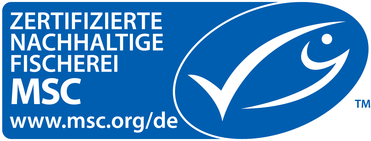 Die deutsche Version des MSC-Logos für zertifizierte nachhaltige Fischerei. 