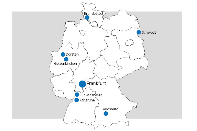 Karte Deutschlands mit den Standorten von regelmatic