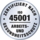 Label mit ISO-Zertifizierung nach 45001 für Gesundheitsschutz